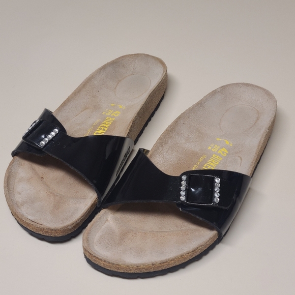 Birkenstock Shoes - Birkenstock Madrid Rhinestone Patent leather slide sandals size 42